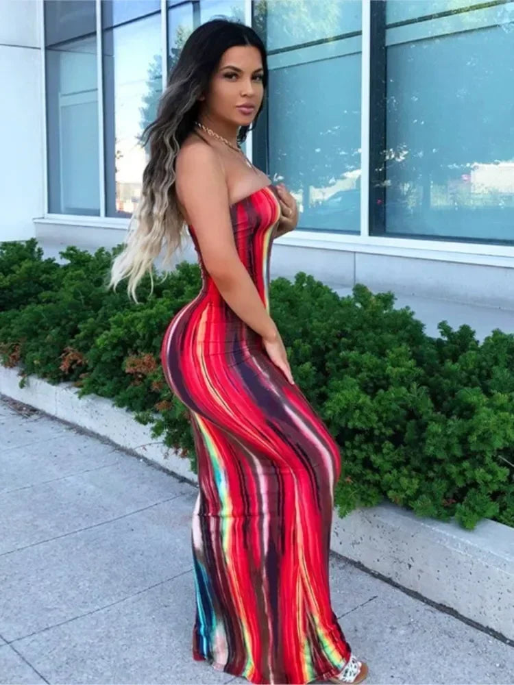 Vestidos de primavera y verano para mujer, con estampado de pecho, sin hombros, vendaje, ajustado, sexy, vestido largo, nueva moda 2023, fiesta, MsChuh