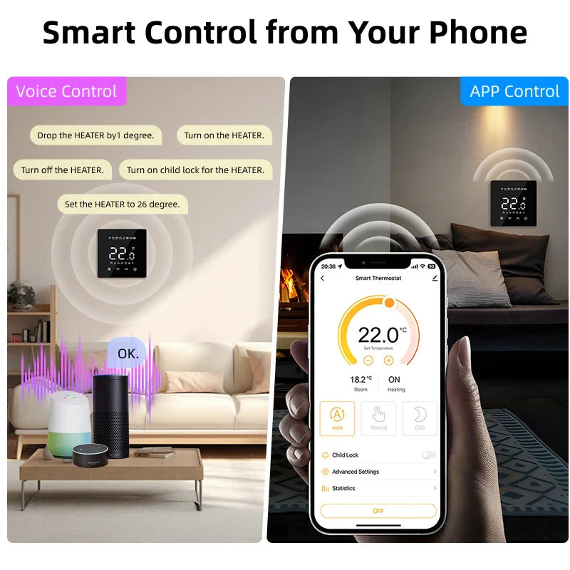 Termostato WiFi para calefacción eléctrica por suelo radiante, caldera de agua/gas, controlador de temperatura inteligente programable Tuya, Google Home Alexa