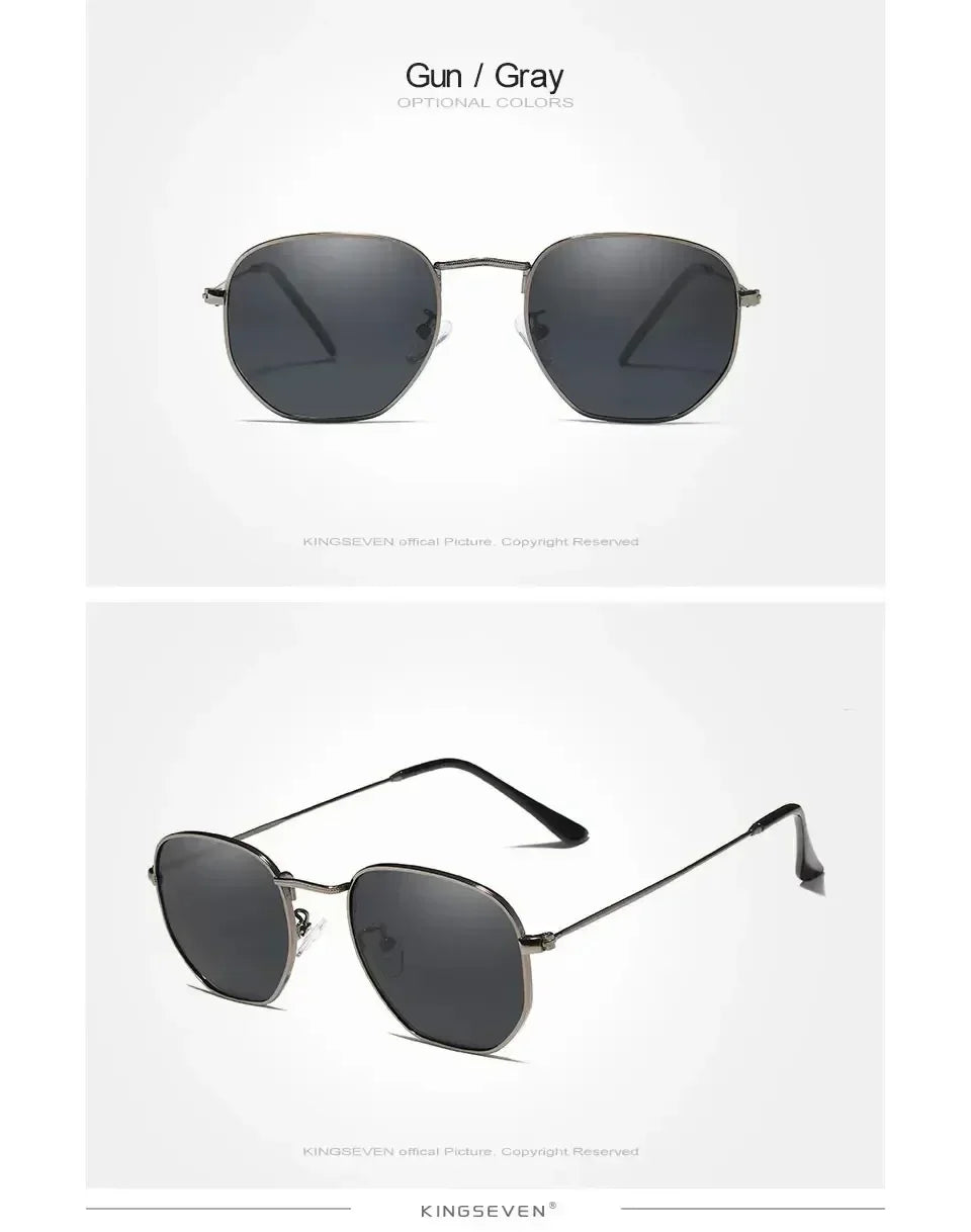 Gafas de sol KINGSEVEN a la moda para mujer, poligonales, polarizadas UV400, protección solar, montura redonda delgada, gafas de lujo informales para conducir
