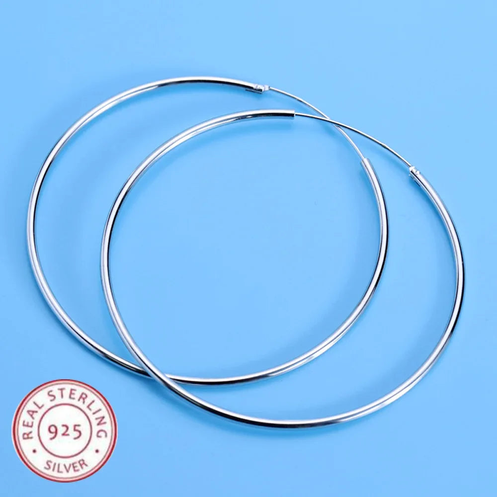 Pendientes de aro grandes de plata de ley 925 | Joyería fina de moda para bodas