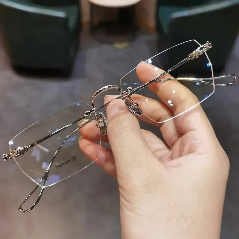 Gafas de miopía fotocromáticas de nueva moda, sin montura, cuadradas, vintage, para mujer y hombre, gafas de sol con protección UV antiluz azul, dioptrías ópticas