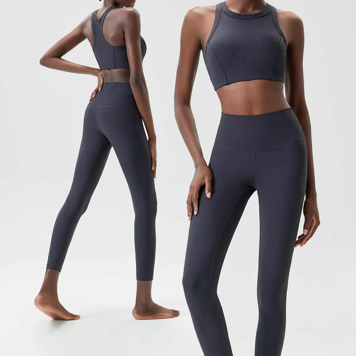 Yoga Set 2 Pieces Women's High Waisted Leggings Sports Vest Exercise Clothing Workout Outfits Fitness Sportswear Gym Tracksuit