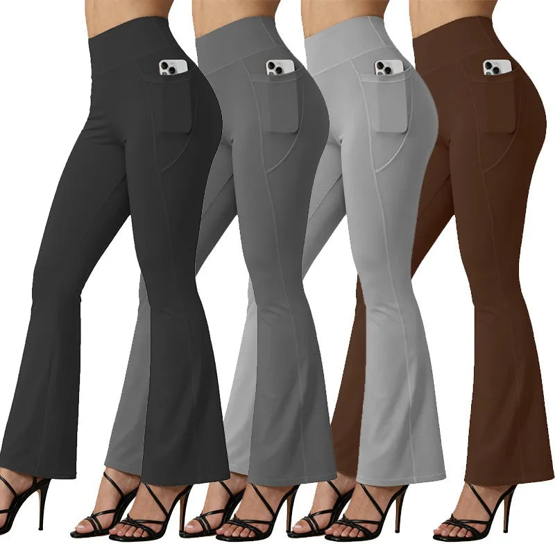 Leggings de Yoga Acampanados de Tiro Alto para Mujer, con Bolsillos, Efecto Push Up, Pierna Ancha, Mallas de Correr Tallas Grandes, Pantalones de Gimnasio