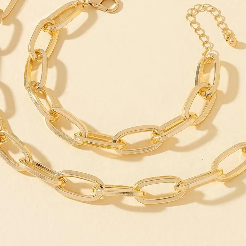 Juego de 2 piezas, collar y pulsera de cadena de eslabones color dorado, pulsera punk de cadena de eslabones grandes, conjunto de joyas para fiesta en Dubái, África, regalo para mujer