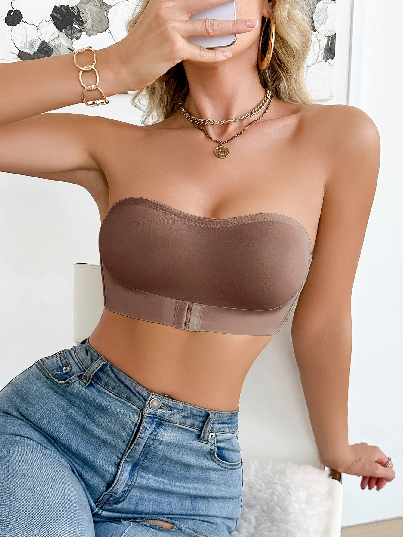 Sostén diario sin tirantes e inalámbrico para mujer, lencería push-up cómoda sin costuras sin forro, moderna de color sólido