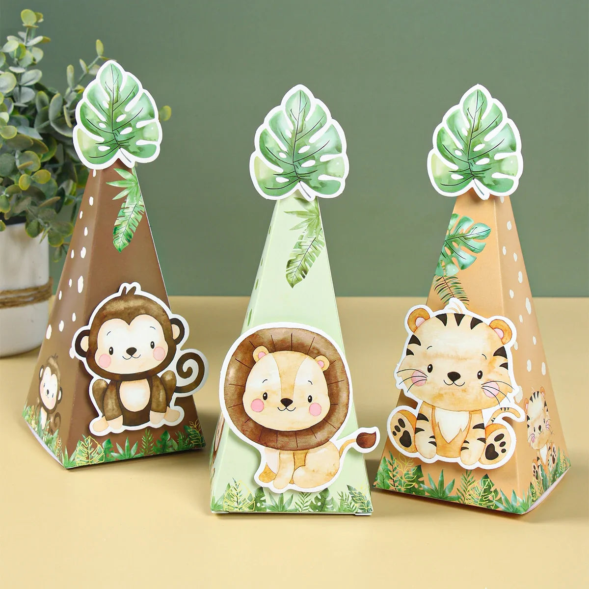 Caja de dulces con animales de la selva, decoración de fiesta de feliz cumpleaños para niños, safari de animales salvajes, decoración de primer cumpleaños para niños, baby shower