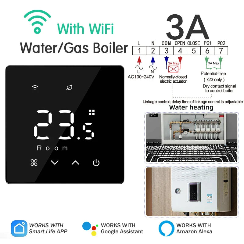 Termostato WiFi para calefacción eléctrica por suelo radiante, caldera de agua/gas, controlador de temperatura inteligente programable Tuya, Google Home Alexa