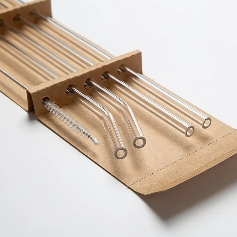 Juego de 5 Pajitas de Cristal Resistente al Calor con Cepillo de Limpieza | Pajitas Reutilizables para Batidos, Té y Café