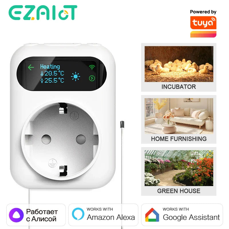 WiFi Digital Socket Thermostat Smart Tuya Plug Temperature Controller Programmable Countdown Timer Heating Cooling Alexa Google
