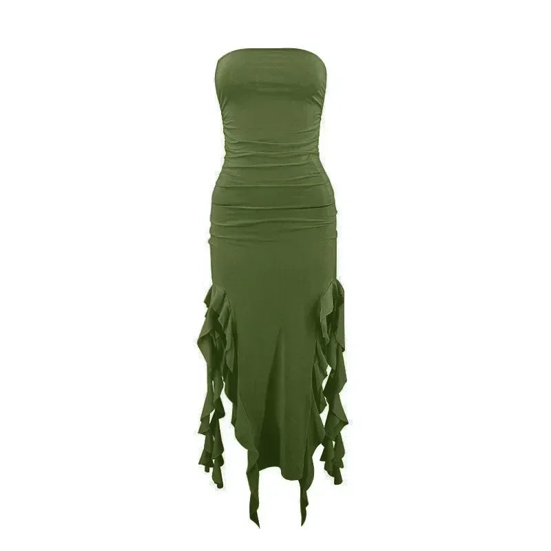BWQ Vestidos largos para mujer con aberturas, sexy, ajustado, sin mangas, vestido medusa, moda para chicas, vestido maxi de hombros descubiertos para mujer