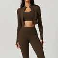Conjunto de entrenamiento ropa deportiva 3 piezas sujetador deportivo leggings de gimnasio de cintura alta manga larga