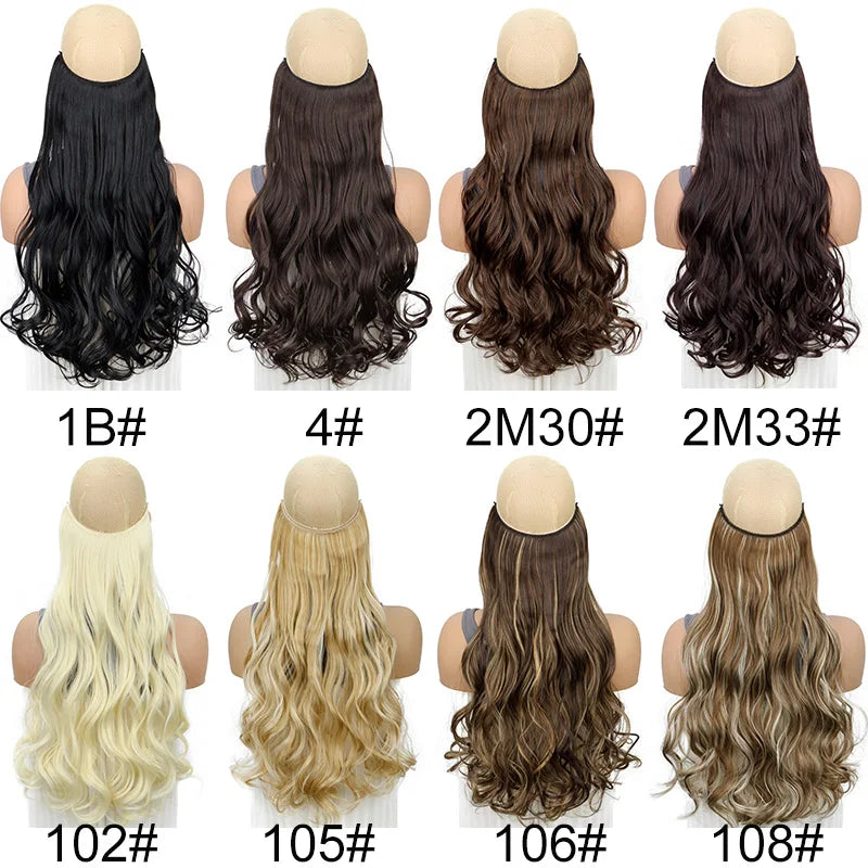 20 Inch Curly Fish Line Hair Extension | One Piece No Clip Synthetic Hair Piece