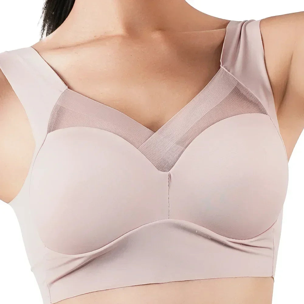 Sujetador Push Up de tirantes para mujer, sin costuras, con relleno, top informal de talla grande, sujetadores de mujer suaves sin aros, XL-6XL, ropa interior de seda helada