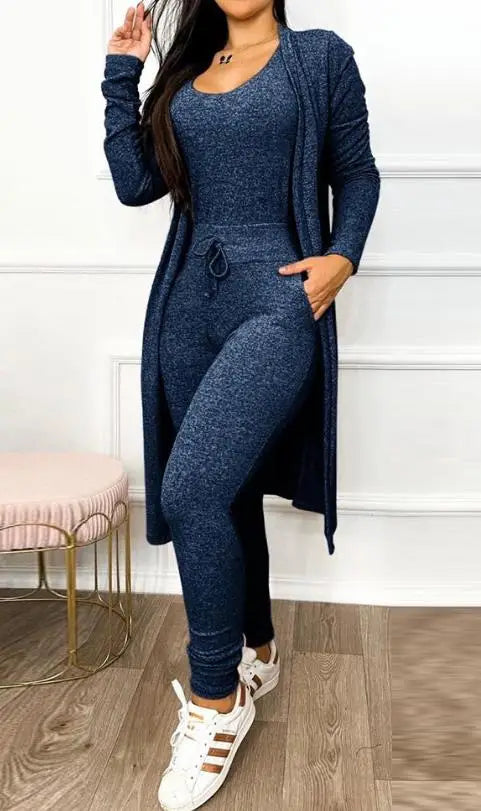 Conjunto de dos piezas para mujer, atuendo primavera 2023, moda con cordón y bolsillos, mono ajustado sin mangas con cuello en U y conjunto de abrigo de manga larga