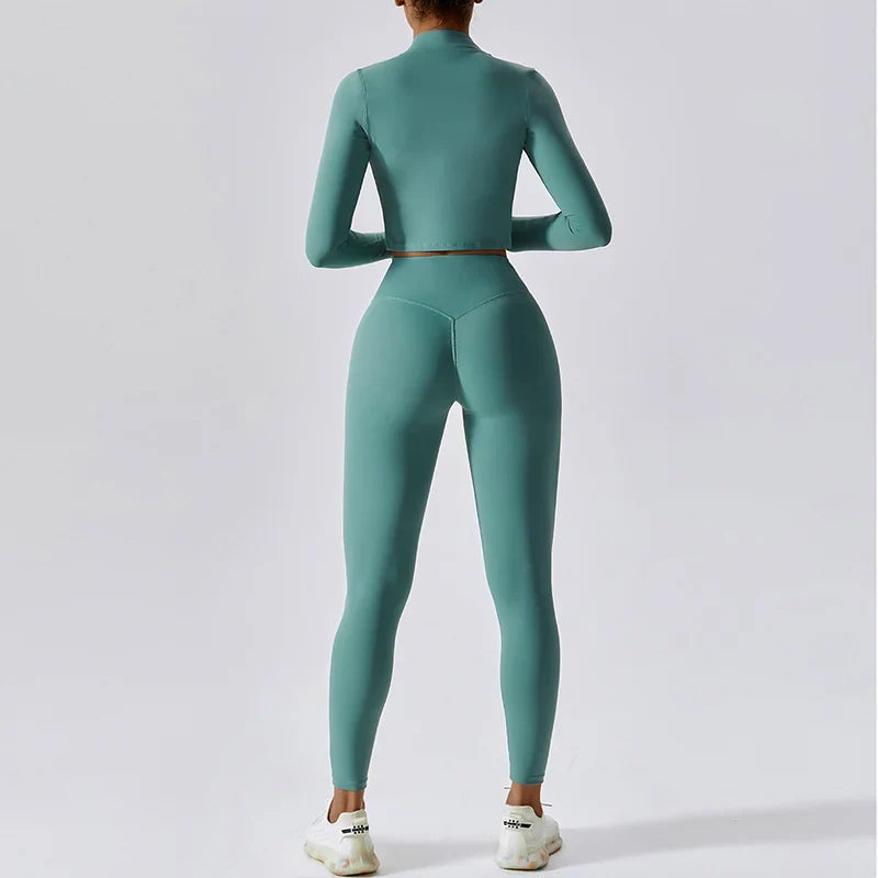 Conjunto de entrenamiento ropa deportiva 3 piezas sujetador deportivo leggings de gimnasio de cintura alta manga larga