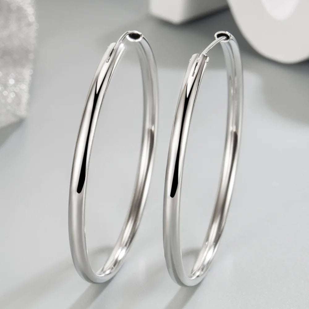 Pendientes de aro de plata de ley 925 de 3MM de grosor y 3/4/5/6CM para mujer, accesorios de joyería de lujo para boda, joyería de tendencia 2024