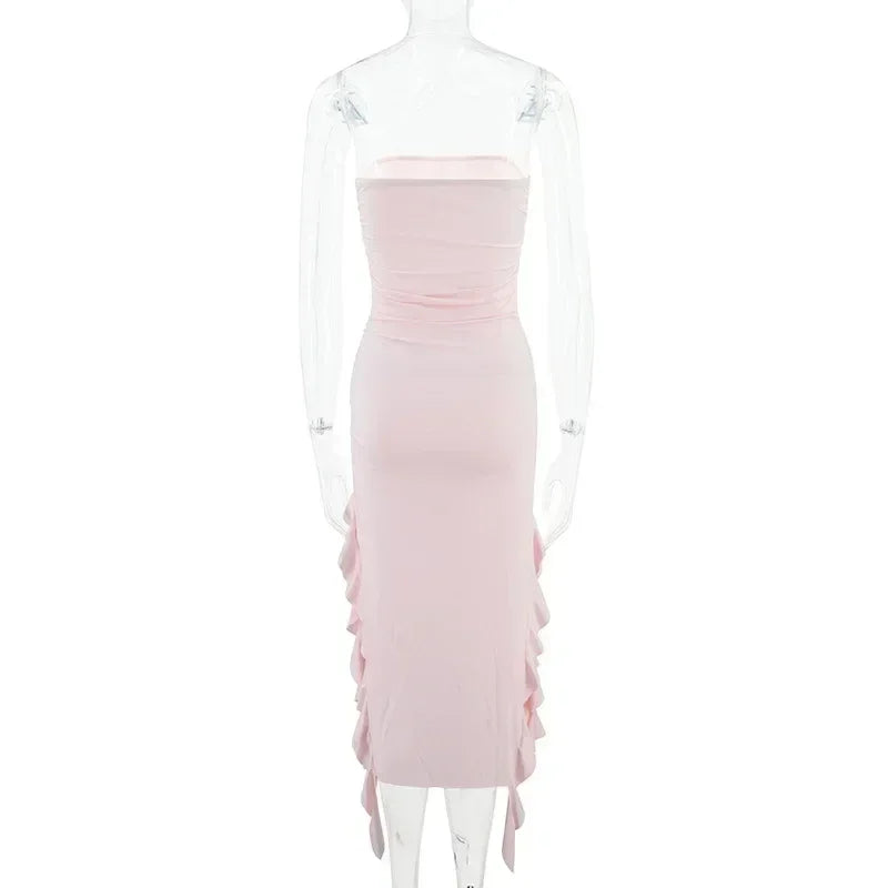 BWQ Vestidos largos para mujer con aberturas, sexy, ajustado, sin mangas, vestido medusa, moda para chicas, vestido maxi de hombros descubiertos para mujer
