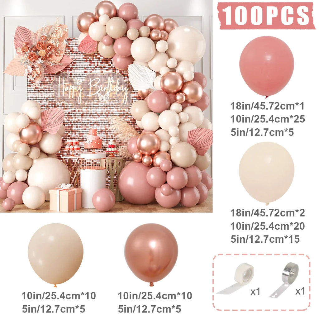 Kit de arco de guirnalda de globos de macaron pastel rosa retro para decoración de fiesta de cumpleaños de boda, cadena de globos de oro rosa para baby shower de niñas