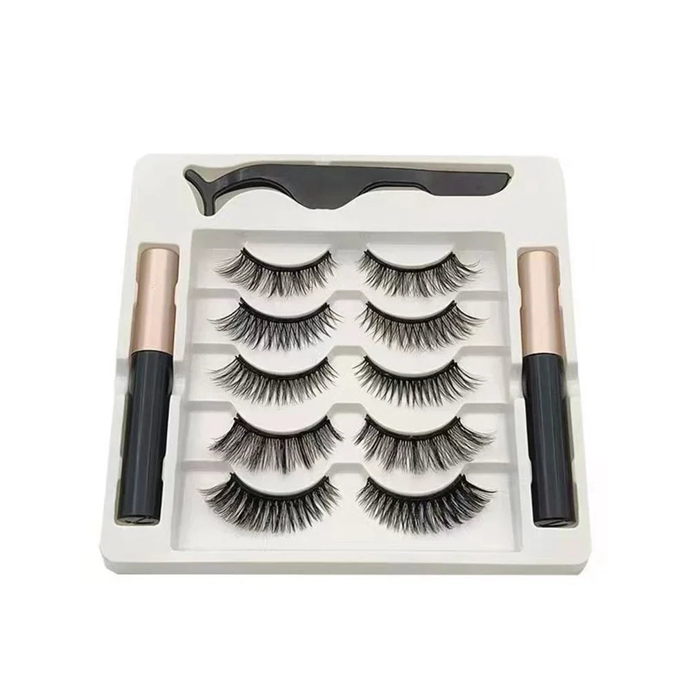 5 Pairs Magnetic Eyelashes Set with Eyeliner and Tweezers | 3D Natural False Lashes Kit