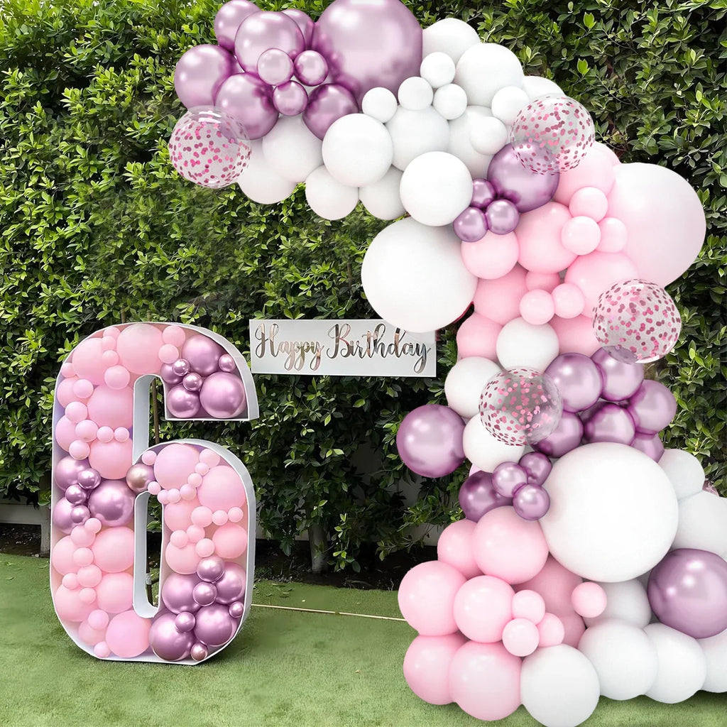 Kit de arco de guirnalda de globos blancos y rosas para boda, fiesta de cumpleaños, decoración, niña, baby shower, suministros de fiesta, globos de látex de confeti