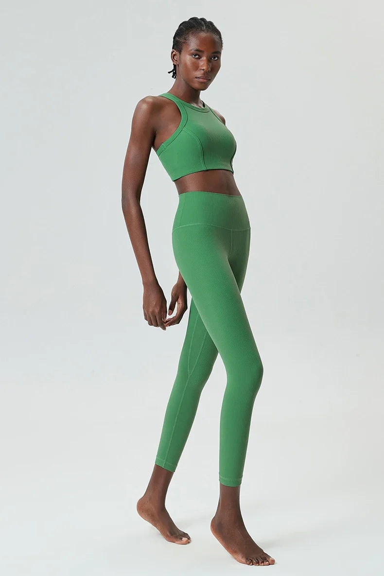 Yoga Set 2 Pieces Women's High Waisted Leggings Sports Vest Exercise Clothing Workout Outfits Fitness Sportswear Gym Tracksuit