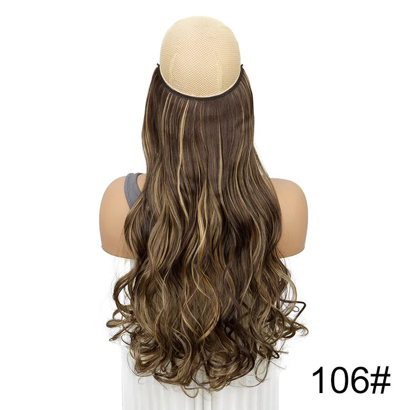 20 Inch Curly Fish Line Hair Extension | One Piece No Clip Synthetic Hair Piece
