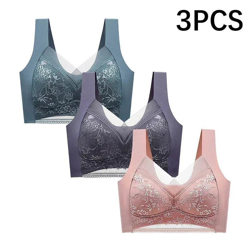 FallSweet sujetador de encaje sin costuras de 3 piezas para mujer, sujetador push up de seda helada sin aros, bralette, brassiere, lencería femenina, ropa interior