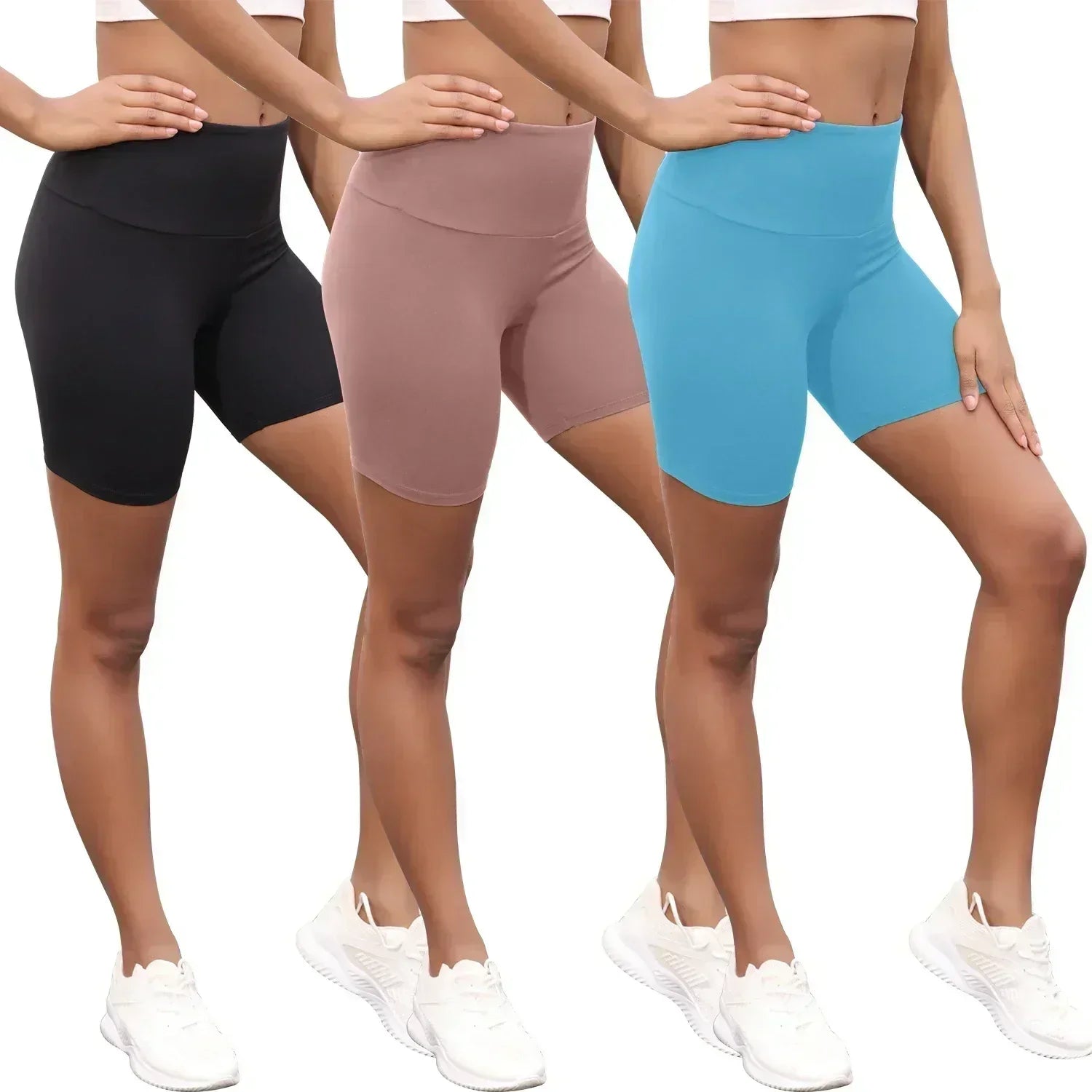 Paquete de 3 shorts de ciclista de cintura alta para mujer, ultrasuaves, control de abdomen, no transparentes, para ejercicio, yoga, correr, push up, gimnasio y fitness.