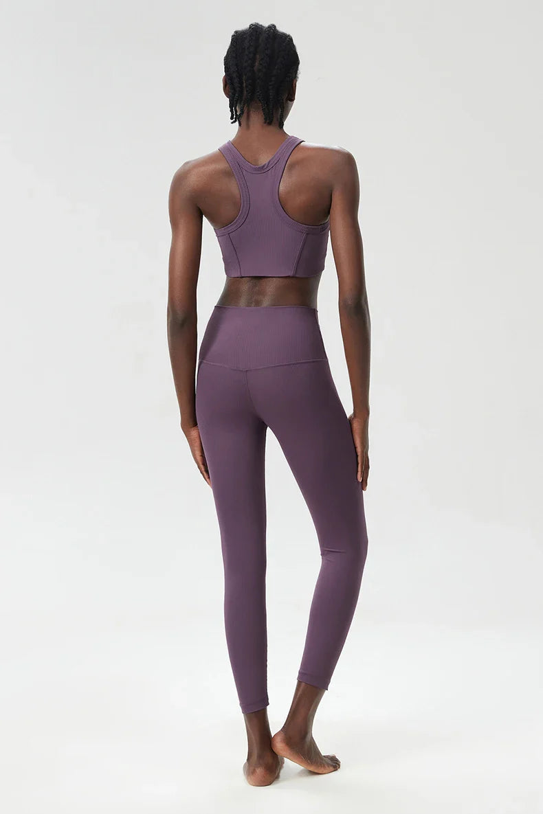 Yoga Set 2 Pieces Women's High Waisted Leggings Sports Vest Exercise Clothing Workout Outfits Fitness Sportswear Gym Tracksuit