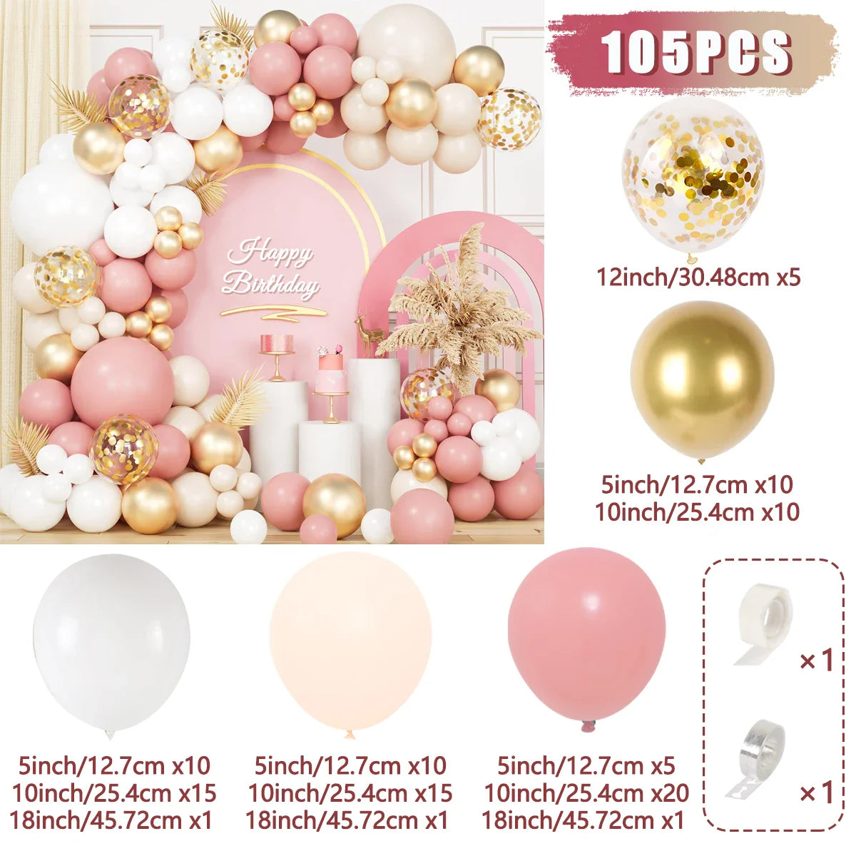 Retro Pink White Gold Balloons Garland Arch Kit Birthday Party Decoration Kids Baby Shower Wedding Party Supplies Letax Ballons