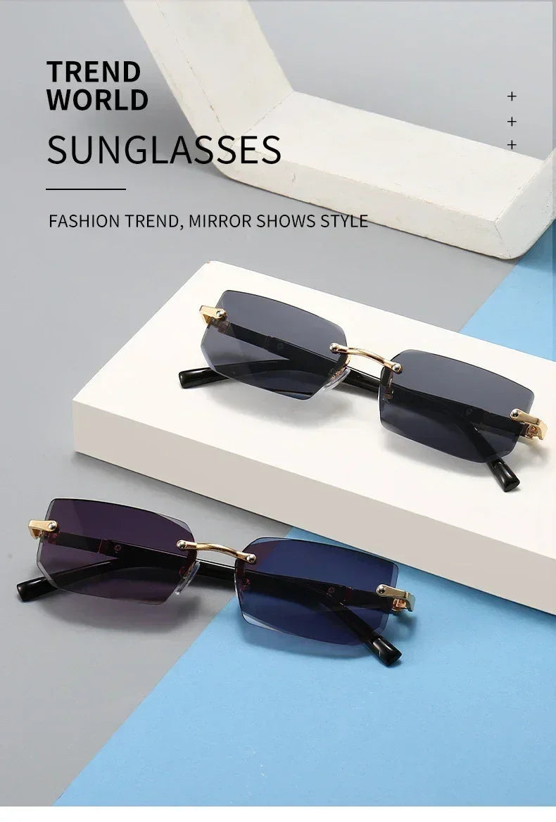Gafas de sol sin montura rectangulares, a la moda, populares para mujeres y hombres, tonos pequeños cuadrados, gafas de sol para mujer y hombre, para viajes de verano