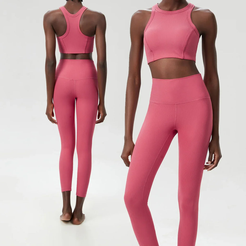 Yoga Set 2 Pieces Women's High Waisted Leggings Sports Vest Exercise Clothing Workout Outfits Fitness Sportswear Gym Tracksuit