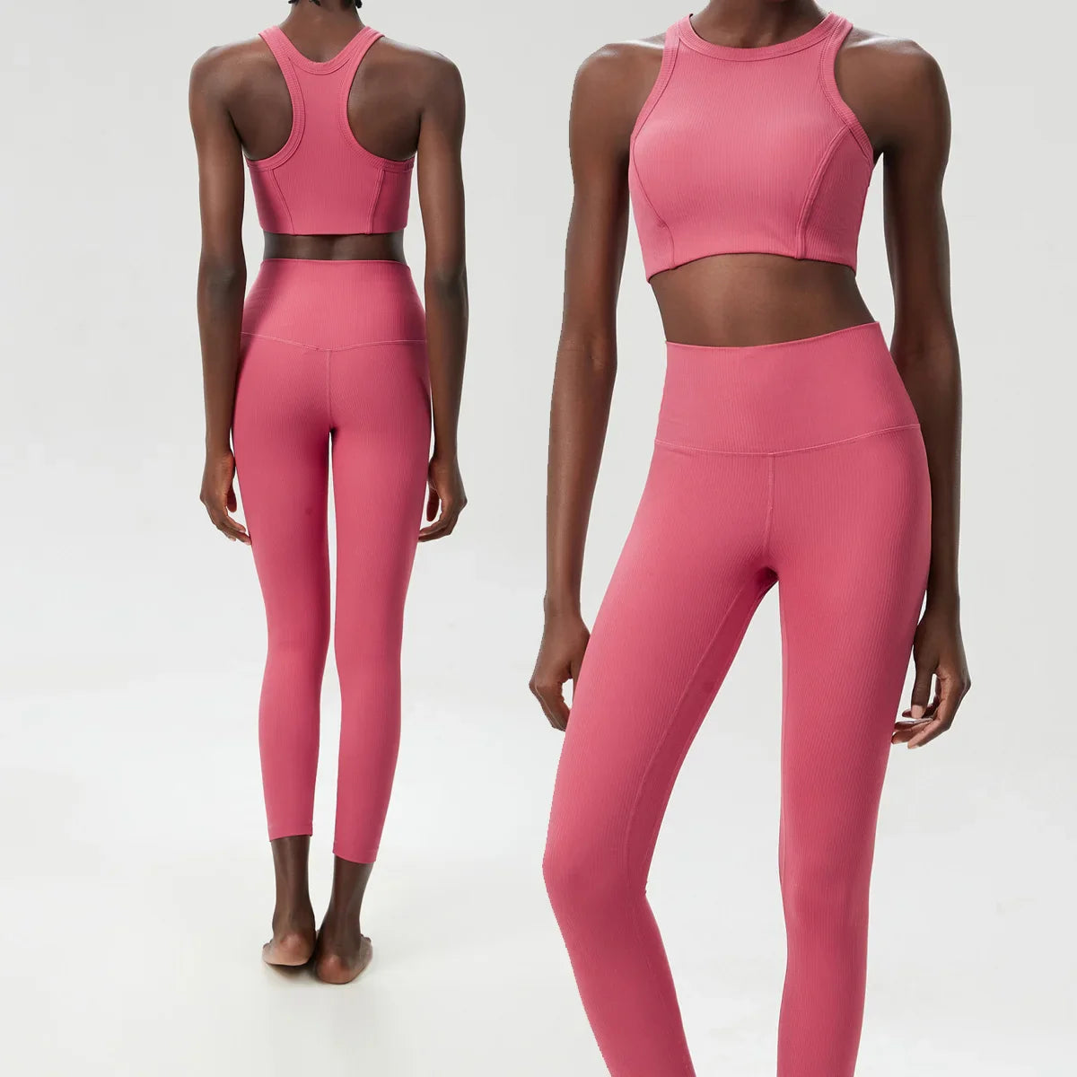 Yoga Set 2 Pieces Women's High Waisted Leggings Sports Vest Exercise Clothing Workout Outfits Fitness Sportswear Gym Tracksuit