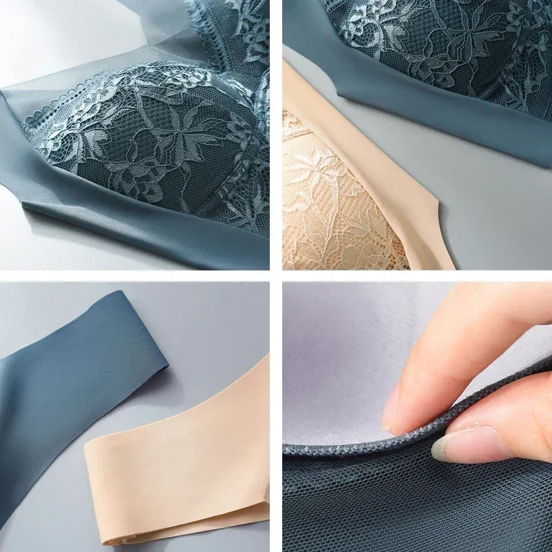 FallSweet sujetador de encaje sin costuras de 3 piezas para mujer, sujetador push up de seda helada sin aros, bralette, brassiere, lencería femenina, ropa interior