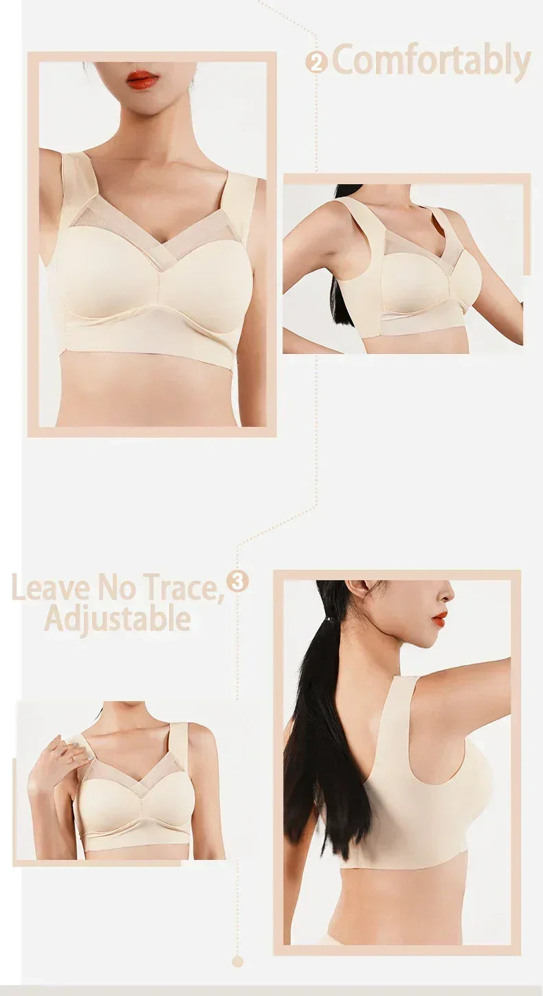 Sujetador Push Up de tirantes para mujer, sin costuras, con relleno, top informal de talla grande, sujetadores de mujer suaves sin aros, XL-6XL, ropa interior de seda helada