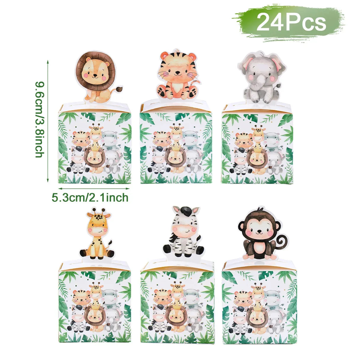 Caja de dulces con animales de la selva, decoración de fiesta de feliz cumpleaños para niños, safari de animales salvajes, decoración de primer cumpleaños para niños, baby shower