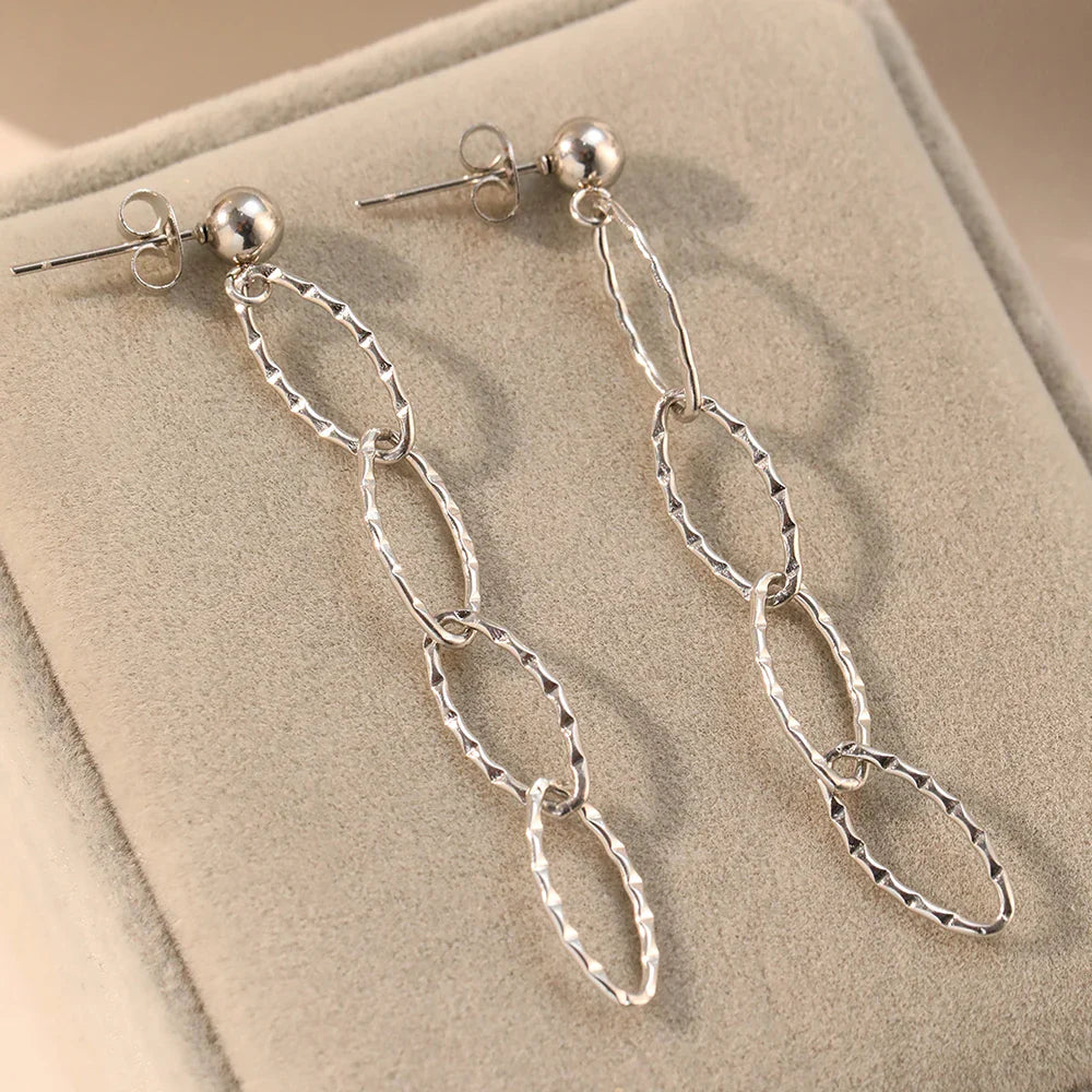 Pendientes de Acero Inoxidable Personalidad Círculo Irregular Largos Moda Sencillez Pendientes Colgantes de Lujo para Mujer Joyería