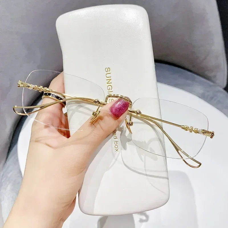 Gafas de miopía fotocromáticas de nueva moda, sin montura, cuadradas, vintage, para mujer y hombre, gafas de sol con protección UV antiluz azul, dioptrías ópticas