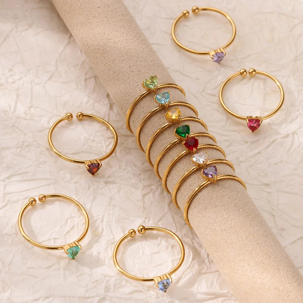 Anillos de corazón con circonita cúbica colorida de 2025 para mujer, joyería de anillo de princesa de acero inoxidable delicado de moda, regalo de boda
