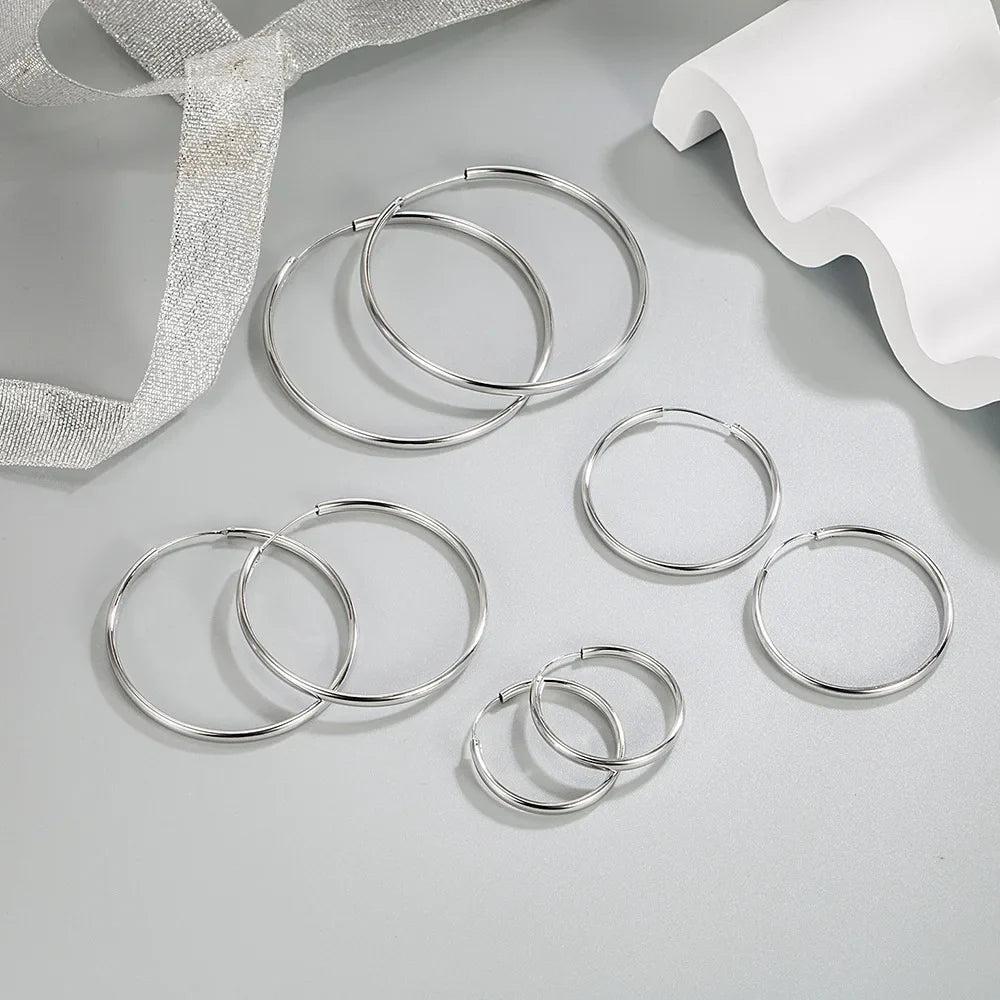 Pendientes de aro de plata de ley 925 de 3MM de grosor y 3/4/5/6CM para mujer, accesorios de joyería de lujo para boda, joyería de tendencia 2024