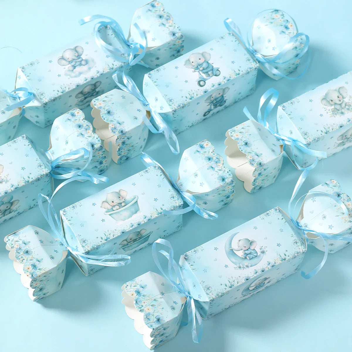 Caja de dulces de elefante bebé, caja de regalo, caja de souvenirs, decoración de fiesta de cumpleaños, suministros para fiesta de cumpleaños de niños y niñas, decoración para baby shower