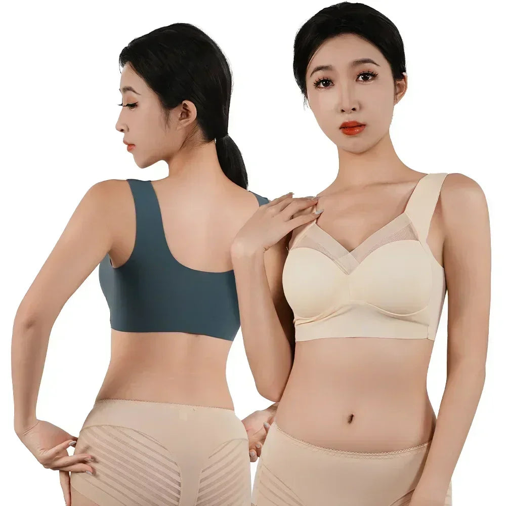 Sujetador Push Up de tirantes para mujer, sin costuras, con relleno, top informal de talla grande, sujetadores de mujer suaves sin aros, XL-6XL, ropa interior de seda helada