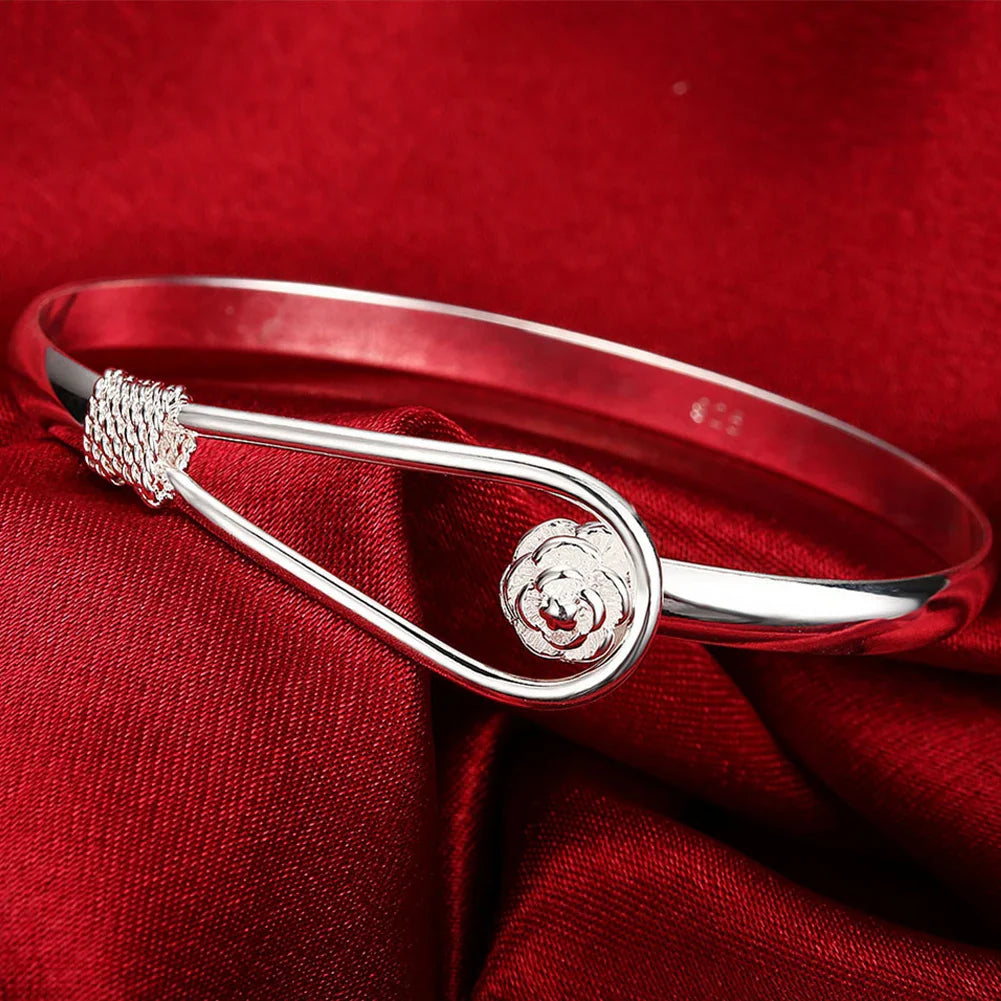 Wholesale Fine 925 Sterling Silver Bangles Bracelet Charms Heart Open for Women Lady Jewelry Adjustment Cuff Wedding Gift