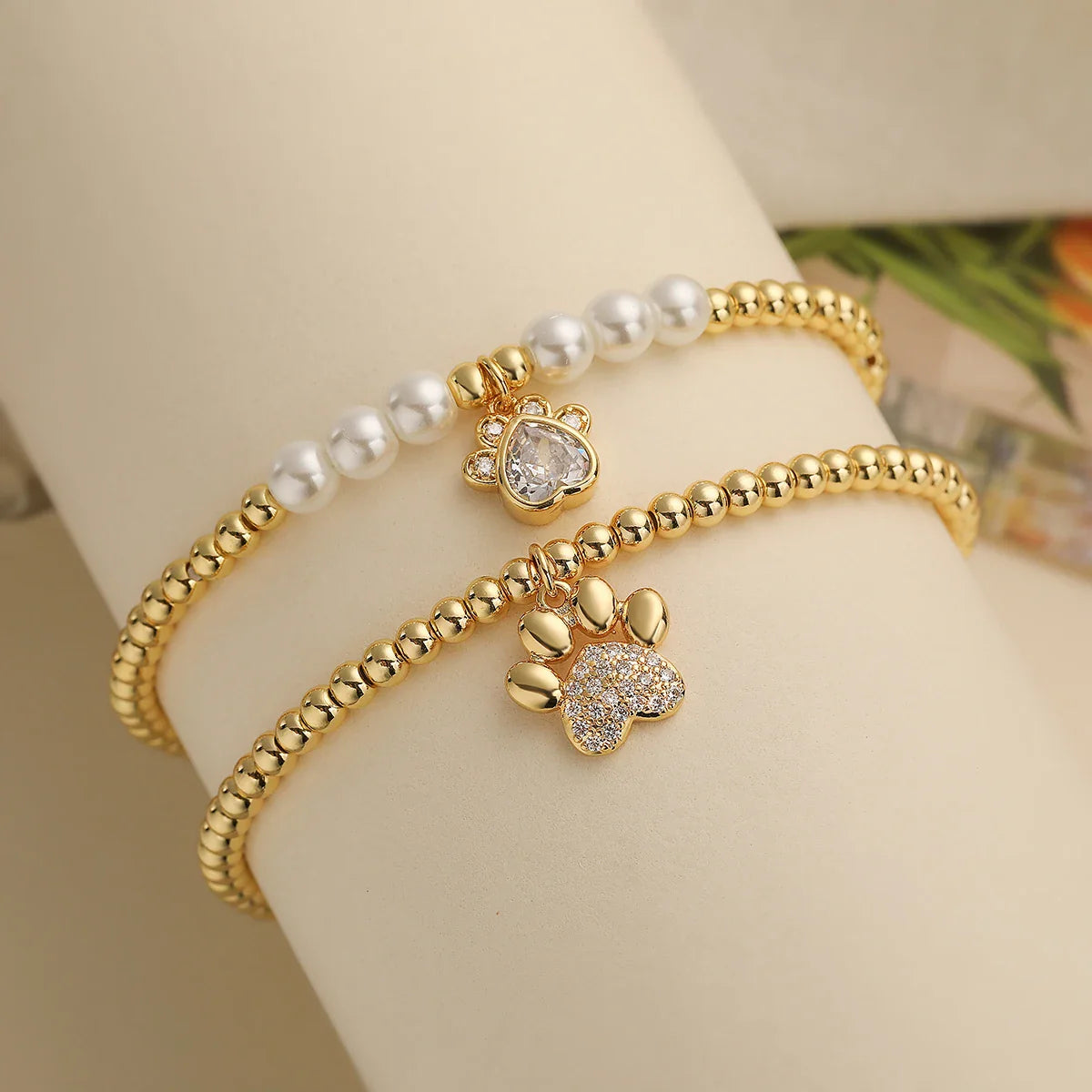 NEWBUY Non-Fading Gold Color Copper Jewelry AAA CZ Zircon Paw Charm Beads Bracelets For Women Party Jewelry
