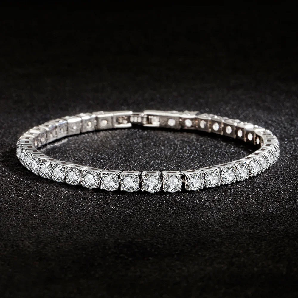 Pulsera de plata de ley S925, circonita, bola de tenis, moda femenina, sencilla, compromiso, boda, joyería, 4 mm, 16-23 cm