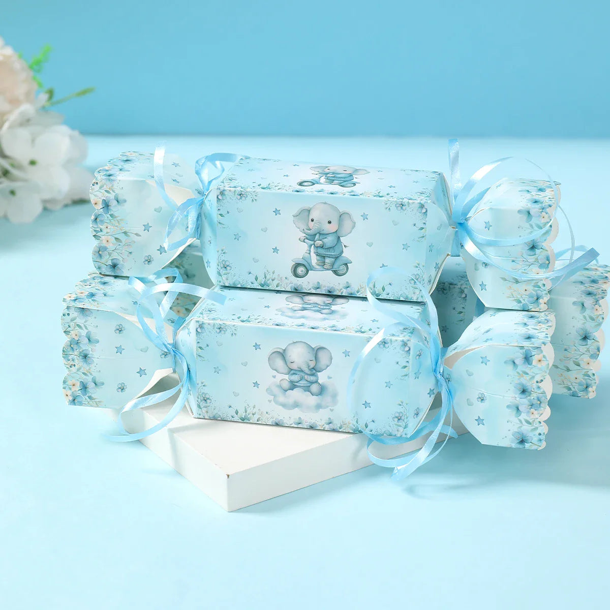 Caja de dulces de elefante bebé, caja de regalo, caja de souvenirs, decoración de fiesta de cumpleaños, suministros para fiesta de cumpleaños de niños y niñas, decoración para baby shower