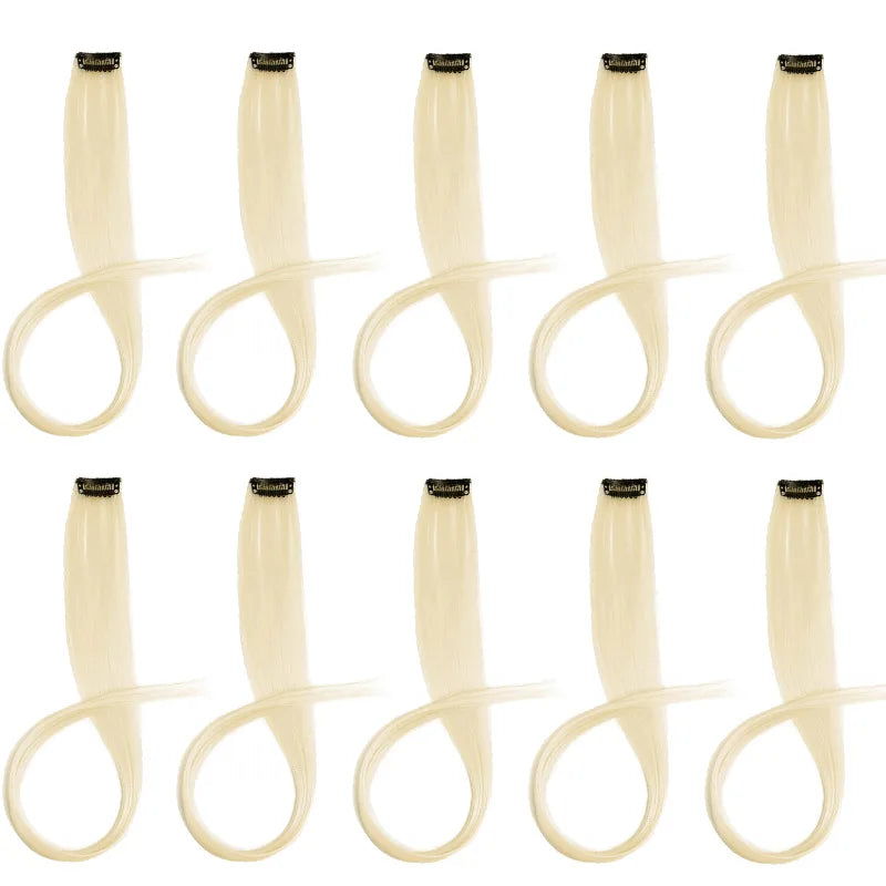 10 extensiones de pelo sintético liso largo de 22 pulgadas, con clip, mechas de colores para fiestas, postizos para mujeres, niñas y niñas
