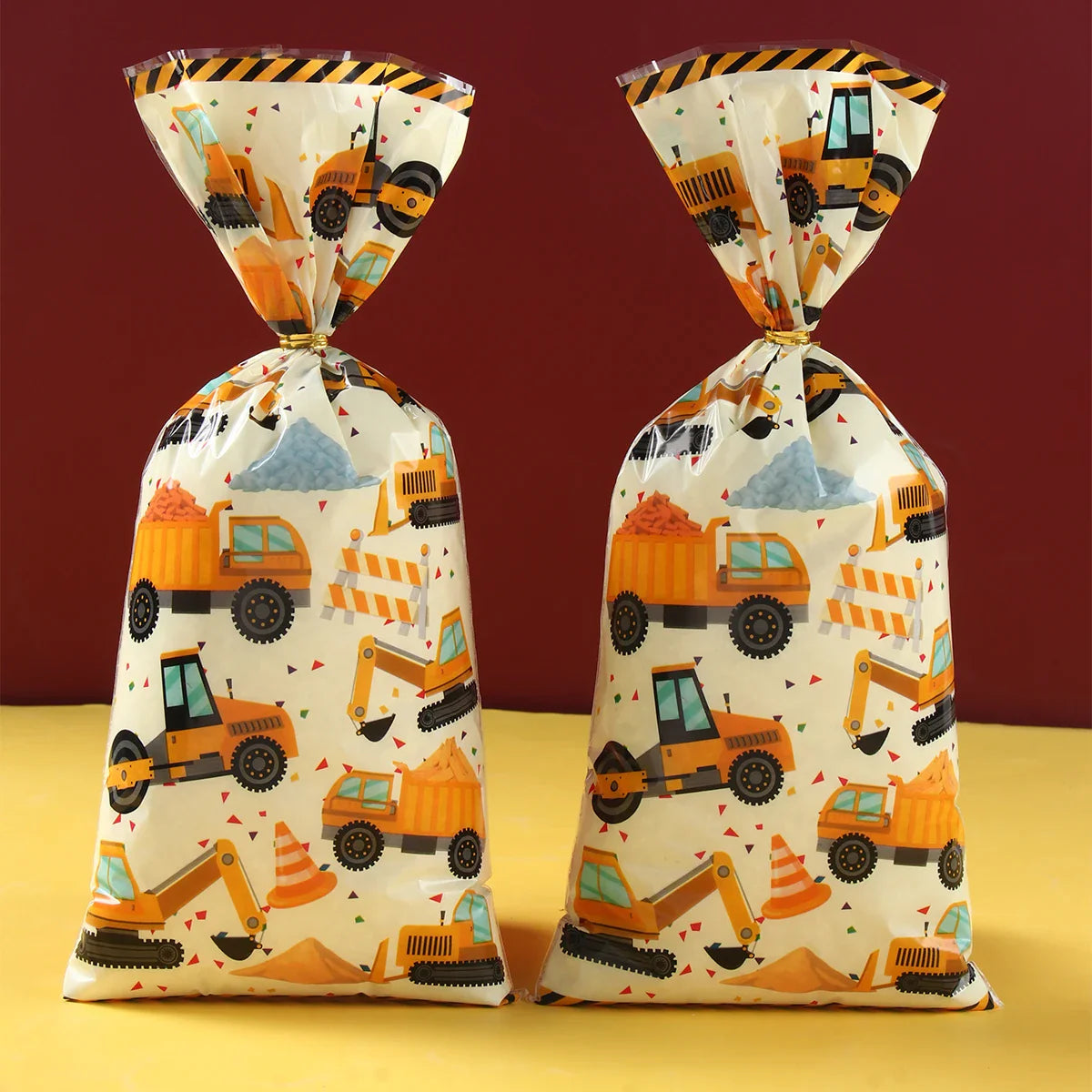 Bolsas de dulces de construcción, termosellables, para galletas, dulces, golosinas, vehículos de ingeniería, suministros para fiesta de cumpleaños, baby shower
