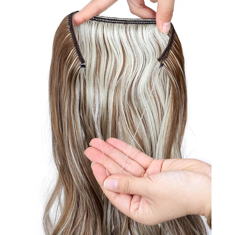 20 Inch Curly Fish Line Hair Extension | One Piece No Clip Synthetic Hair Piece