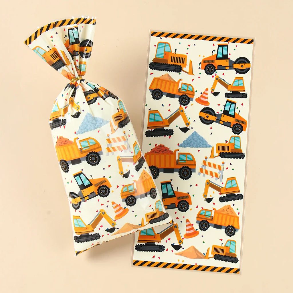 Bolsas de dulces de construcción, termosellables, para galletas, dulces, golosinas, vehículos de ingeniería, suministros para fiesta de cumpleaños, baby shower